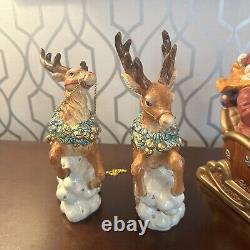 San Francisco Music Box RARE Retired Limited-Edition Santa Sleigh 2 Reindeer Wor