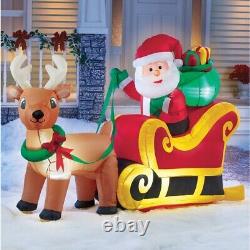 Santa Claud In Sleigh with Reindeer Christmas Airblown Inflatable