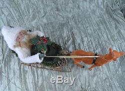 Santa Claus Reindeer Byers Choice Carolers Gold Sleigh Sled 2000 White Suit Xmas