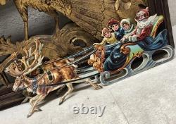 Santa Claus Reindeer Children in Sleigh Die Cut Scrap Large L19