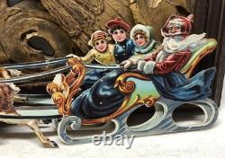 Santa Claus Reindeer Children in Sleigh Die Cut Scrap Large L19