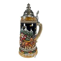 Santa Claus Riding His Sleigh with Reindeer LE Christmas German Beer Stein. 5 L