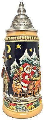 Santa Claus Riding His Sleigh with Reindeer LE Christmas German Beer Stein. 5 L