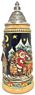 Santa Claus Riding His Sleigh with Reindeer LE Christmas German Beer Stein. 5 L