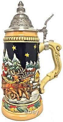 Santa Claus Riding His Sleigh with Reindeer LE Christmas German Beer Stein. 5 L