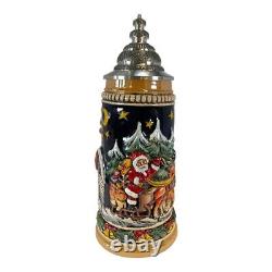 Santa Claus Riding His Sleigh with Reindeer LE Christmas German Beer Stein. 5 L