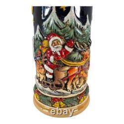 Santa Claus Riding His Sleigh with Reindeer LE Christmas German Beer Stein. 5 L
