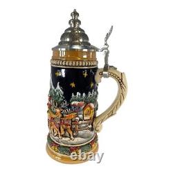 Santa Claus Riding His Sleigh with Reindeer LE Christmas German Beer Stein. 5 L