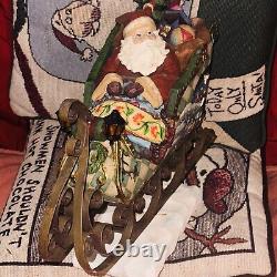 Santa Claus Sleigh & Reindeer Figurine Set Vintage