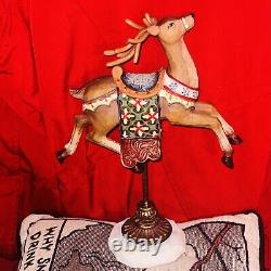 Santa Claus Sleigh & Reindeer Figurine Set Vintage