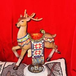 Santa Claus Sleigh & Reindeer Figurine Set Vintage