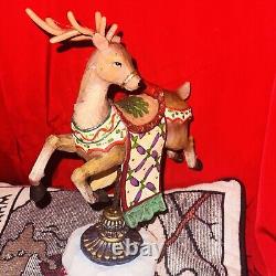 Santa Claus Sleigh & Reindeer Figurine Set Vintage