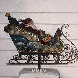 Santa Claus Sleigh & Reindeer Figurine Set Vintage