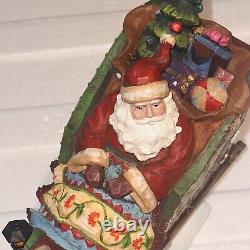 Santa Claus Sleigh & Reindeer Figurine Set Vintage