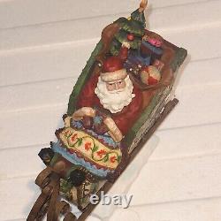 Santa Claus Sleigh & Reindeer Figurine Set Vintage