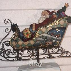 Santa Claus Sleigh & Reindeer Figurine Set Vintage