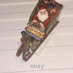 Santa Claus Sleigh & Reindeer Figurine Set Vintage