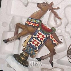 Santa Claus Sleigh & Reindeer Figurine Set Vintage