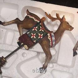 Santa Claus Sleigh & Reindeer Figurine Set Vintage
