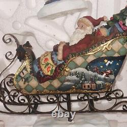 Santa Claus Sleigh & Reindeer Figurine Set Vintage
