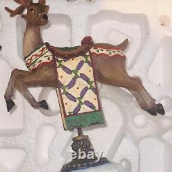 Santa Claus Sleigh & Reindeer Figurine Set Vintage