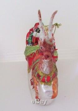 Santa Claus Sleigh and Reindeer Blown Glass Christmas Ornament BestPysanky