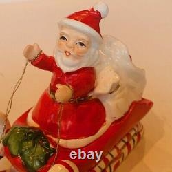 Santa Claus Vtg porcelain figurine Japan antique sleigh reindeer RARE sculpture