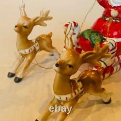 Santa Claus Vtg porcelain figurine Japan antique sleigh reindeer RARE sculpture