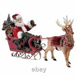 Santa Claus in Sleigh with Reindeer Fabriche Christmas Figurine 10 Inch C7339