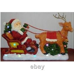 Santa Claus on Sled with Reindeer Musical Lighted Figurine 33 x 13 x 20 Inch