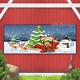 Santa Claus On Sleigh With Reindeer Kids Wear Elf Costume In Snow Scene Banner