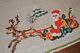 Santa & His Reindeer Sleigh & Village! Vtg Yarn Hand Emb Christmas Tablecloth