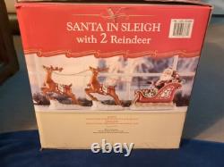 Santa In Sleigh & 2 Reindeers Christmas Decoration Costco Exclusive Excellent Co