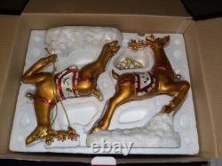 Santa In Sleigh & 2 Reindeers Christmas Decoration Costco Exclusive Excellent Co