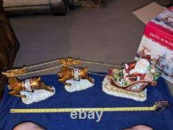 Santa In Sleigh & 2 Reindeers Christmas Decoration Costco Exclusive Excellent Co