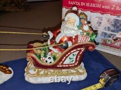 Santa In Sleigh & 2 Reindeers Christmas Decoration Costco Exclusive Excellent Co