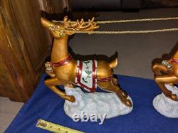 Santa In Sleigh & 2 Reindeers Christmas Decoration Costco Exclusive Excellent Co