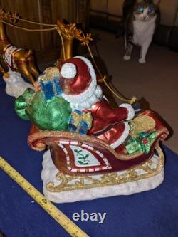 Santa In Sleigh & 2 Reindeers Christmas Decoration Costco Exclusive Excellent Co