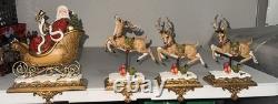 Santa In Sleigh & 3 Deer Holders Stocking Holder Joseph's Studio Reindeer Great