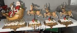 Santa In Sleigh & 3 Deer Holders Stocking Holder Joseph's Studio Reindeer Great