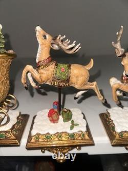 Santa In Sleigh & 3 Deer Holders Stocking Holder Joseph's Studio Reindeer Great