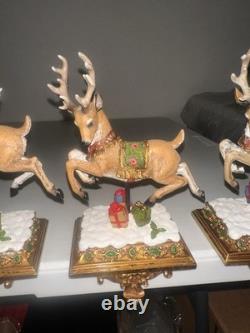 Santa In Sleigh & 3 Deer Holders Stocking Holder Joseph's Studio Reindeer Great