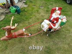 Santa In Sleigh WithToys & 1 Reindeer Lighted General Foam Blow Mold Vintage