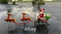 Santa In Sleigh WithToys & 2 Reindeer Lighted EMPIRE Blow Mold