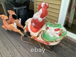 Santa In Sleigh WithToys & 2 Reindeer Lighted EMPIRE Blow Mold