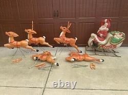 Santa In Sleigh WithToys & 5 Reindeer Lighted EMPIRE Blow Mold