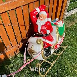 Santa In Sleigh With Toys & 1 Reindeer Blow Mold Vintage! General Foam EXCELLENT