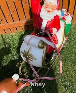 Santa In Sleigh With Toys & 1 Reindeer Blow Mold Vintage! General Foam EXCELLENT