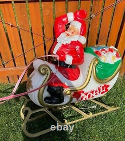 Santa In Sleigh With Toys & 1 Reindeer Blow Mold Vintage! General Foam EXCELLENT