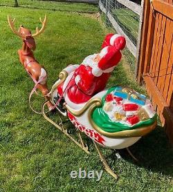 Santa In Sleigh With Toys & 1 Reindeer Blow Mold Vintage! General Foam EXCELLENT